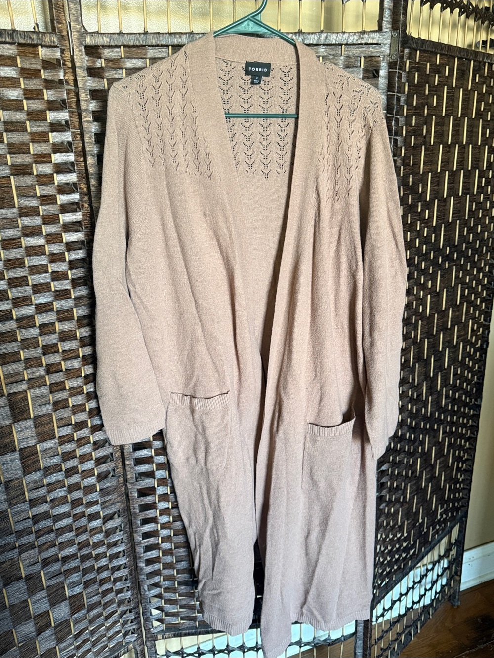 torrid Taupe Open-Front Knit Cardigan with Eyelet Yoke